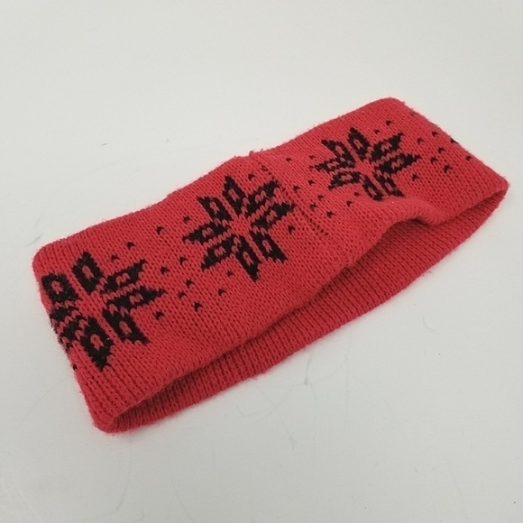 Vintage Winter Snow Ear Warmer Headband Snowflake Pattern Pink - Picture 6 of 9